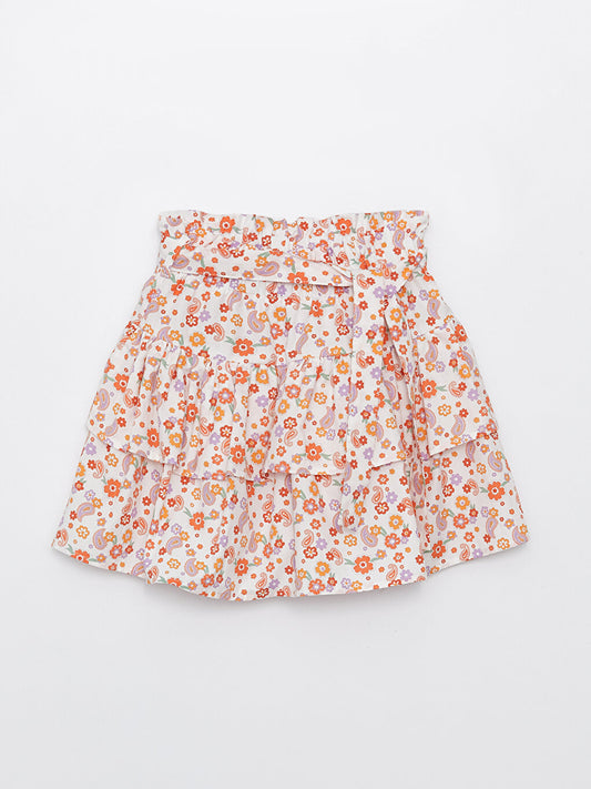 Patterned Girl's Skirt with Elastic Waist