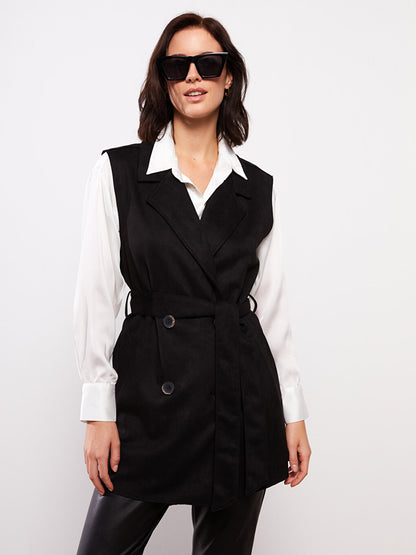 Jacket Collar Plain Suede Women's Vest