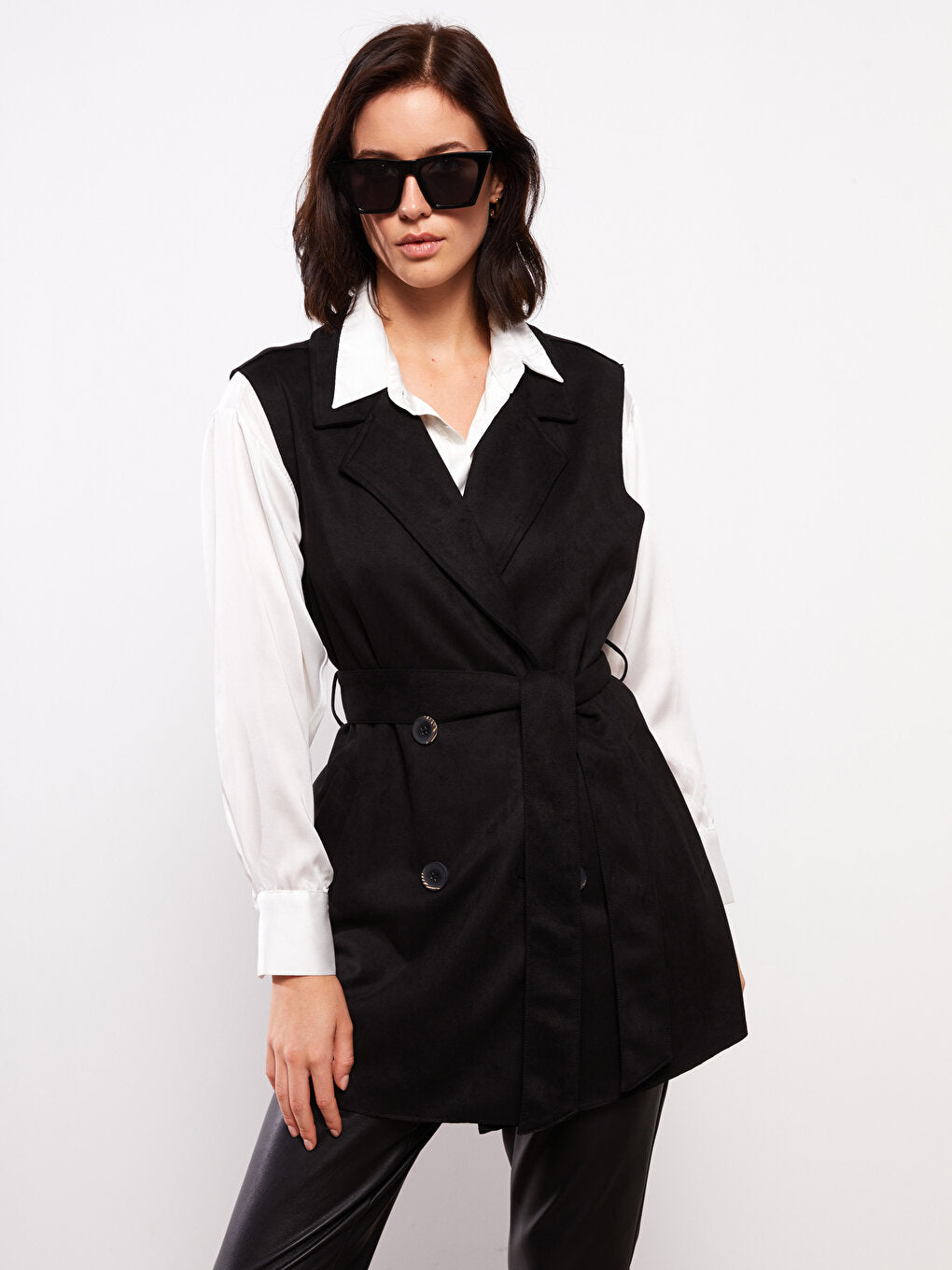 Jacket Collar Plain Suede Women's Vest