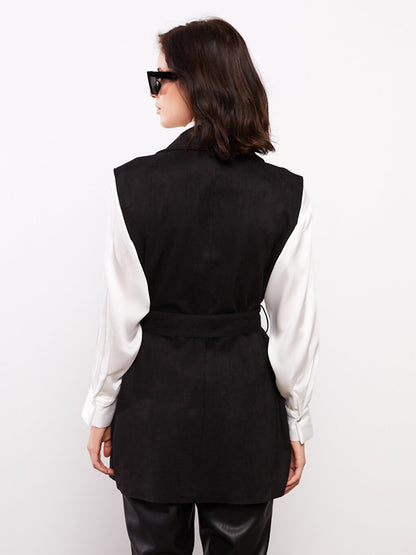 Jacket Collar Plain Suede Women's Vest