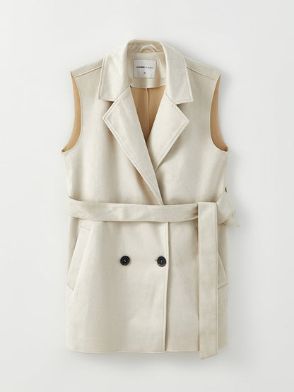 Jacket Collar Plain Suede Women's Vest