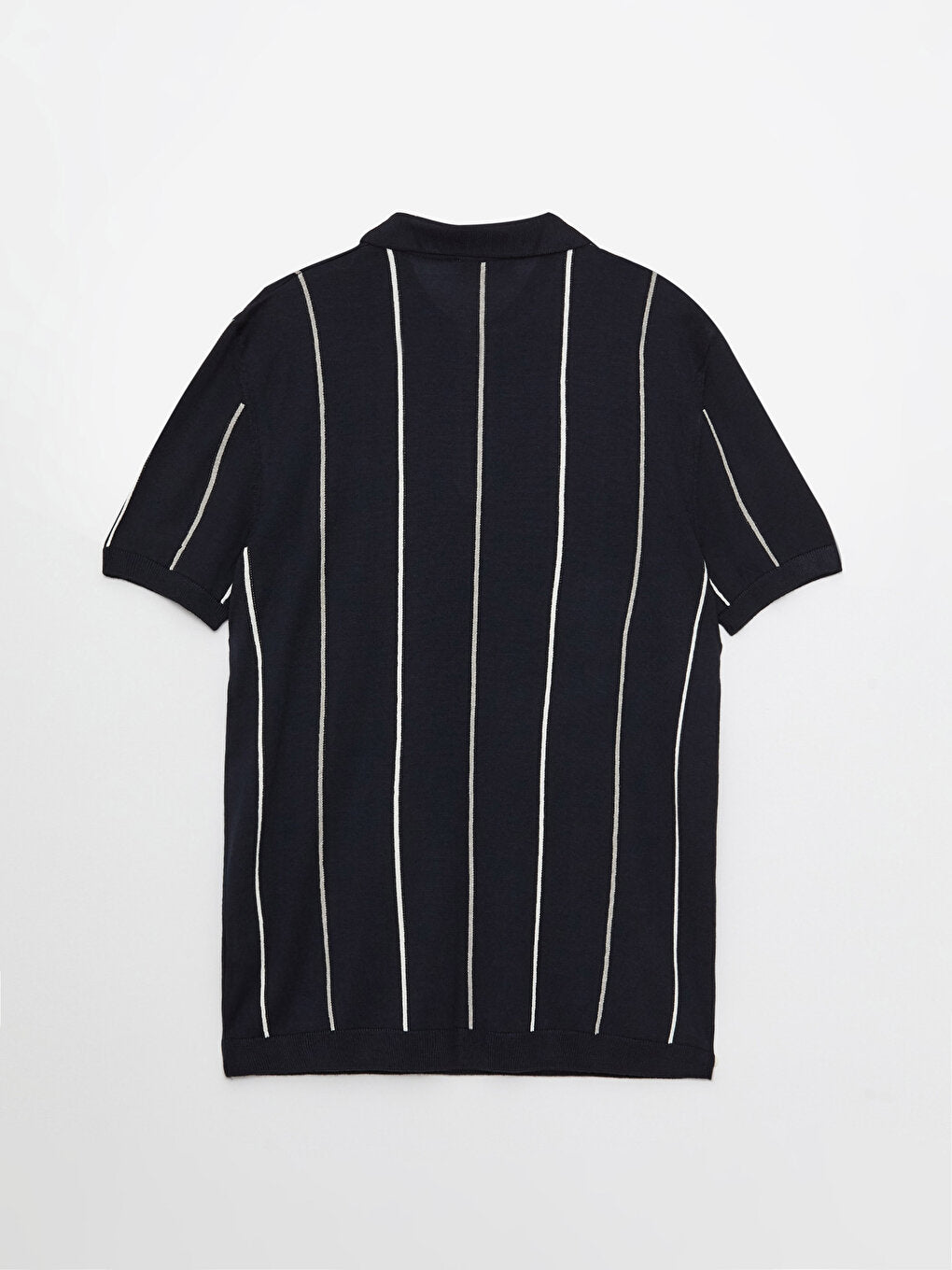 Polo Neck Short Sleeve Striped Men's Knitwear Sweater