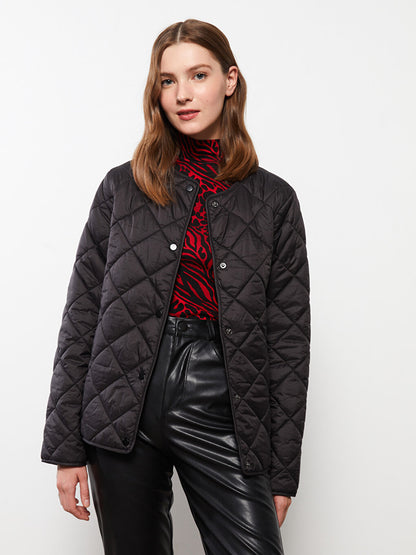 Crew Neck Quilted Patterned Long Sleeve Women's Puffer Coat