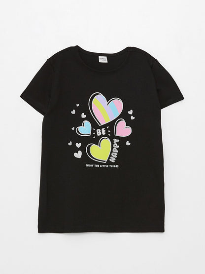 Crew Neck Printed Short Sleeve Girls' T-Shirt