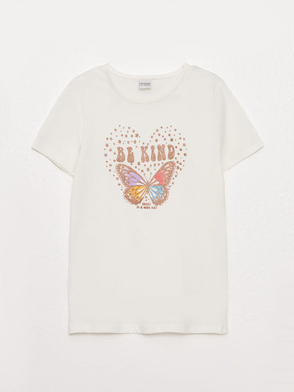 Crew Neck Printed Short Sleeve Girls' T-Shirt