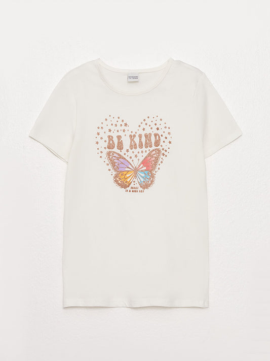 Crew Neck Printed Short Sleeve Girls' T-Shirt