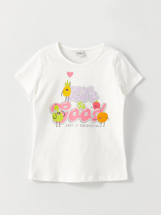 Crew Neck Short Sleeve Printed Girl's T-Shirt