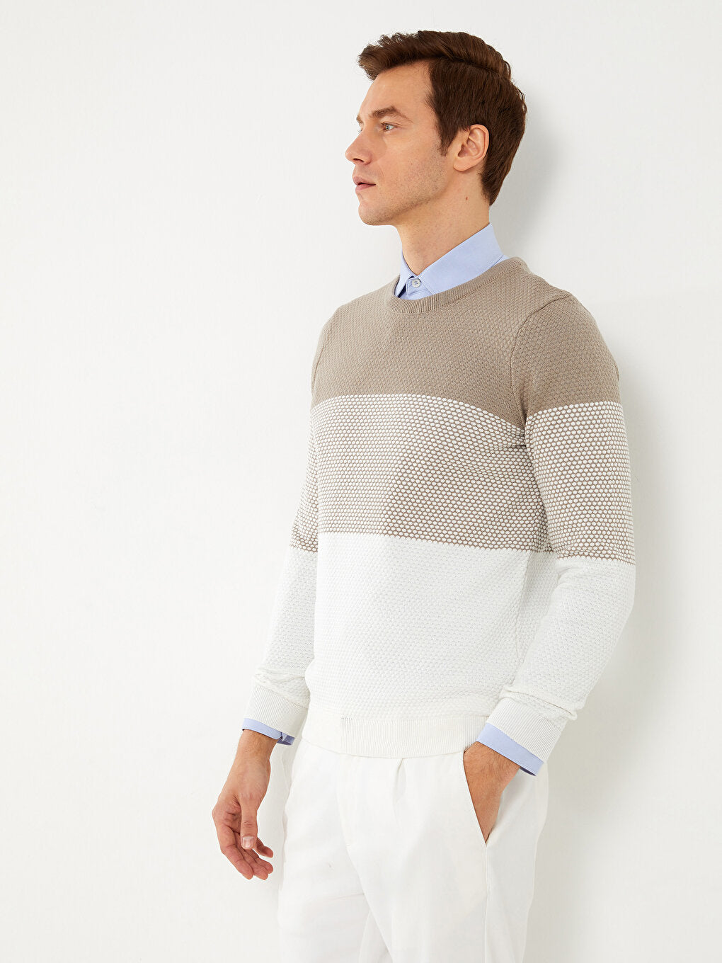 Crew Neck Long Sleeve Color Block Men's Knitwear Sweater