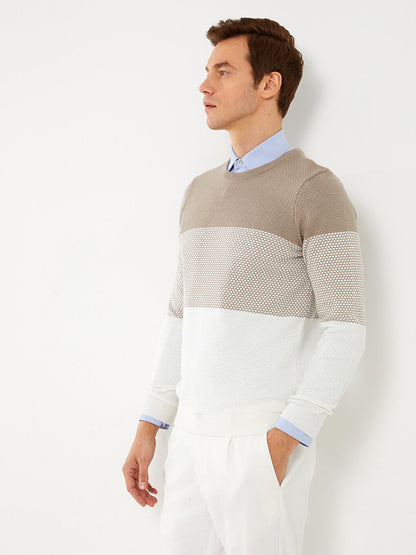 Crew Neck Long Sleeve Color Block Men's Knitwear Sweater