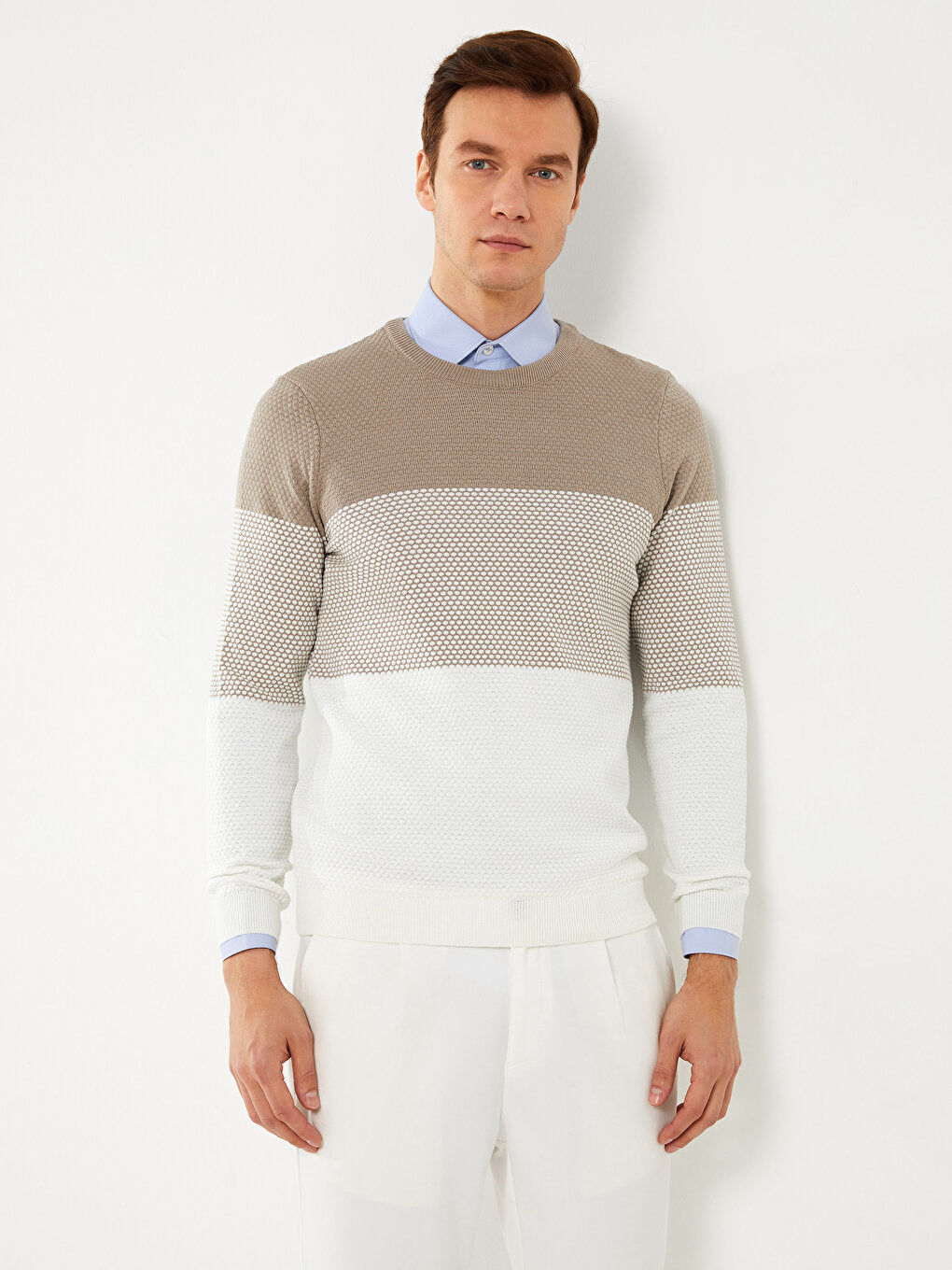 Crew Neck Long Sleeve Color Block Men's Knitwear Sweater