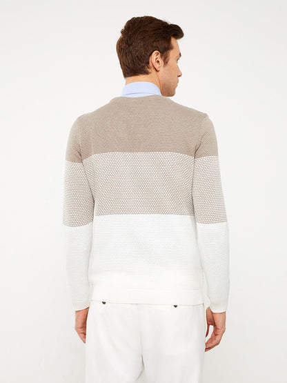 Crew Neck Long Sleeve Color Block Men's Knitwear Sweater