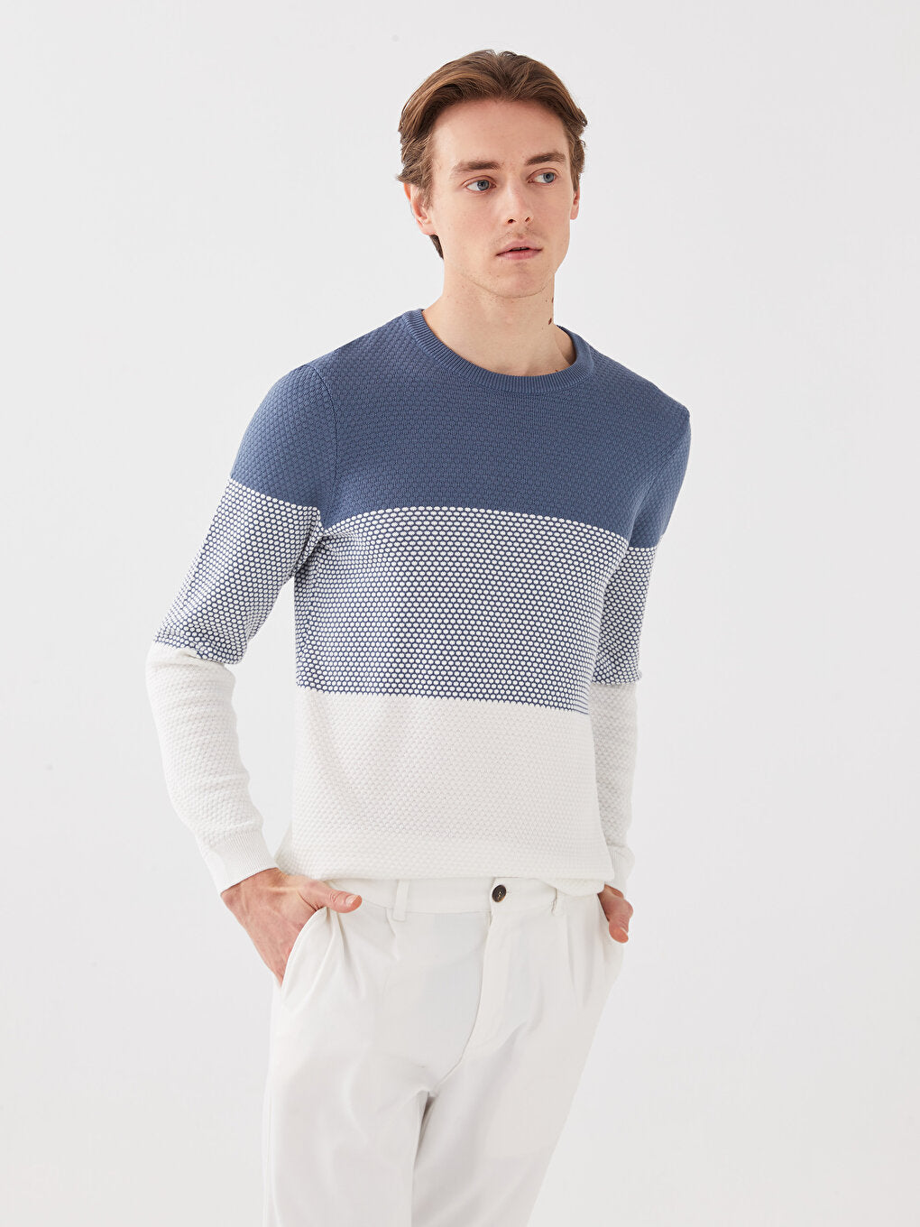 Crew Neck Long Sleeve Color Block Men's Knitwear Sweater