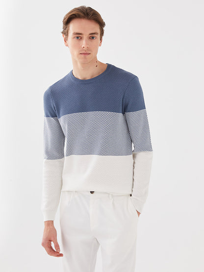 Crew Neck Long Sleeve Color Block Men's Knitwear Sweater