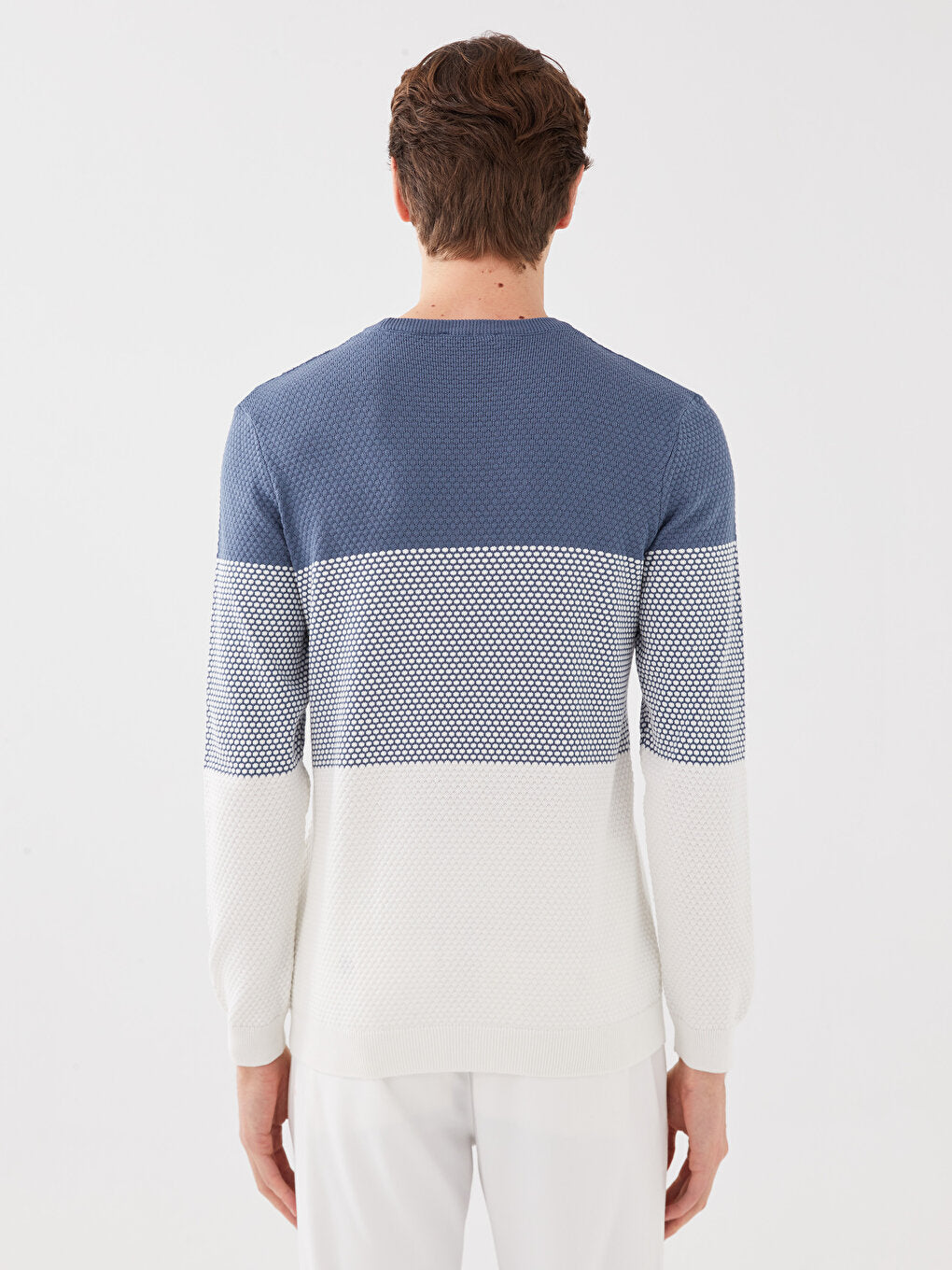 Crew Neck Long Sleeve Color Block Men's Knitwear Sweater