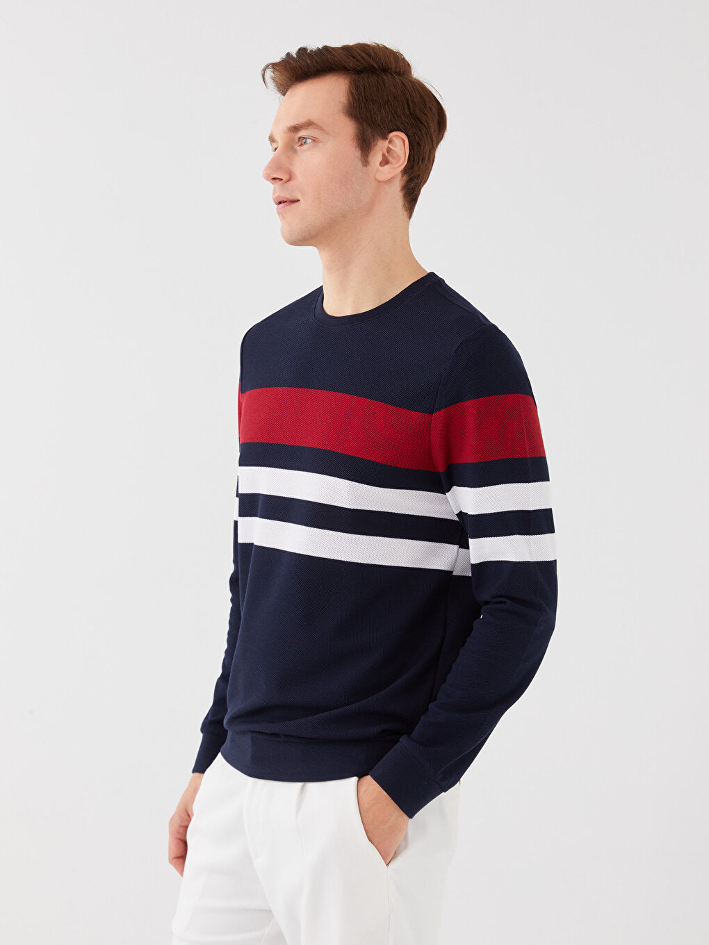 Crew Neck Long Sleeve Color Block Men's Sweatshirt