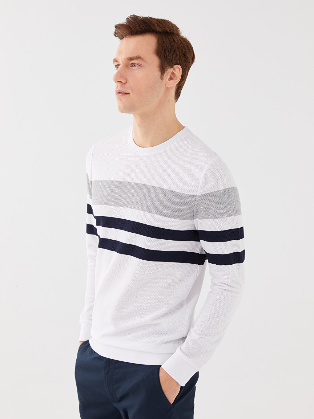 Crew Neck Long Sleeve Color Block Men's Sweatshirt