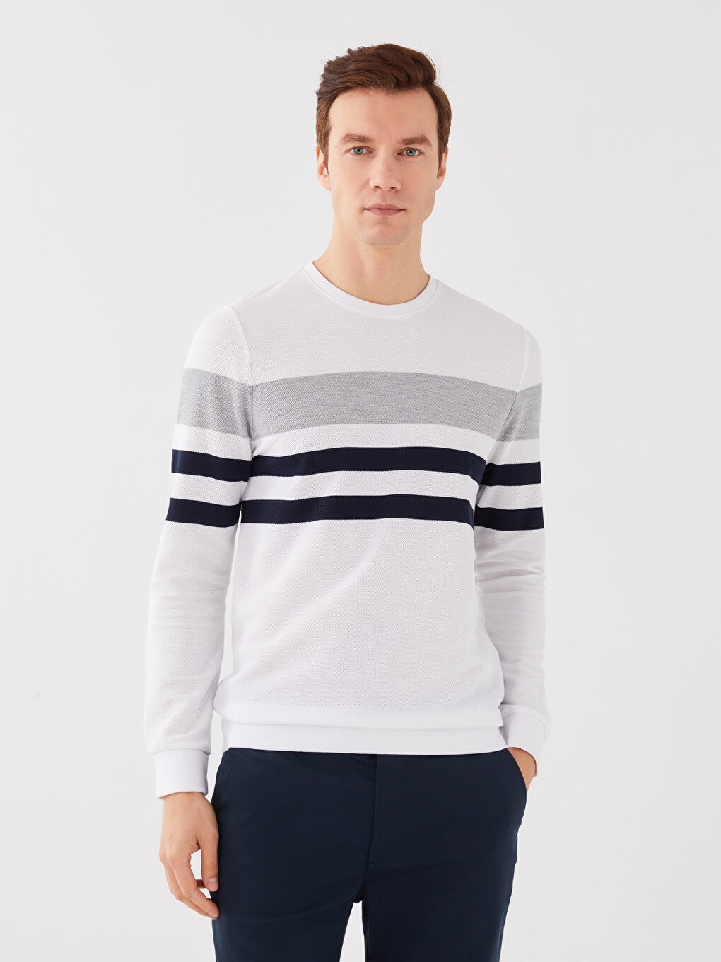 Crew Neck Long Sleeve Color Block Men's Sweatshirt