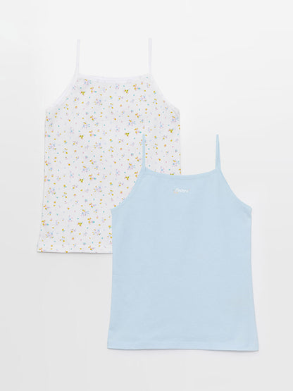 Square Neck Printed Strappy Girls Undershirt, 2-pack