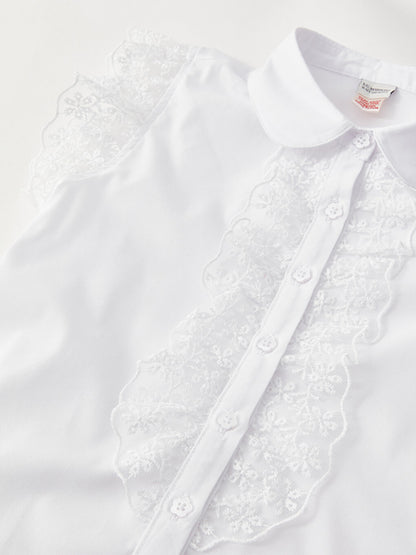 Lace Detailed Short Sleeve Girl's Shirt