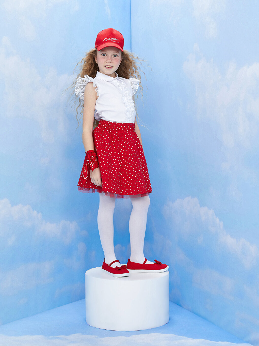 Patterned Girl's Flared Skirt with Elastic Waist