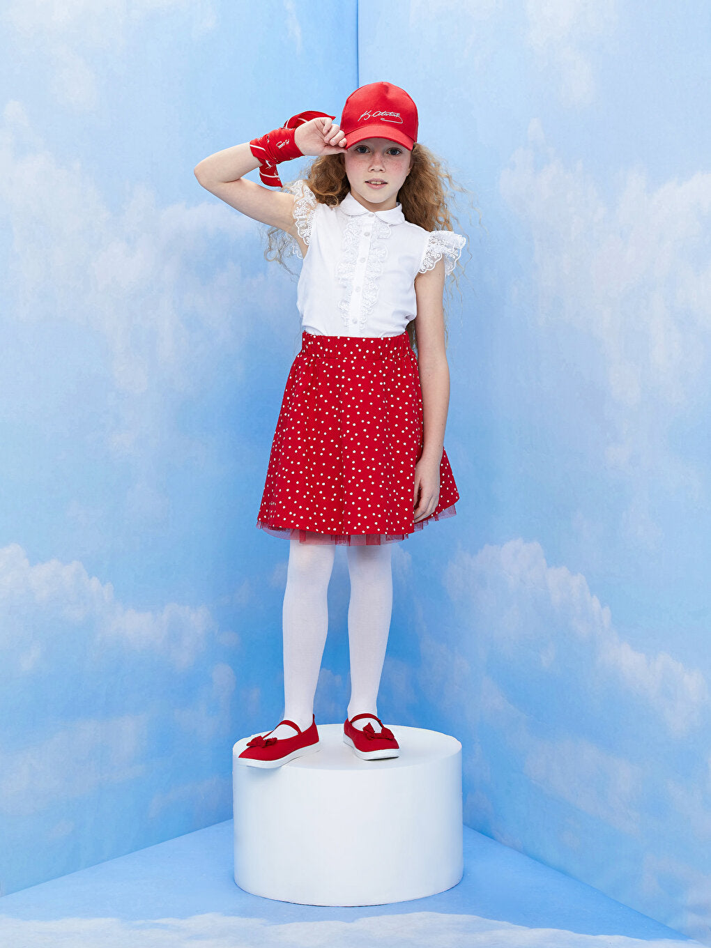 Patterned Girl's Flared Skirt with Elastic Waist