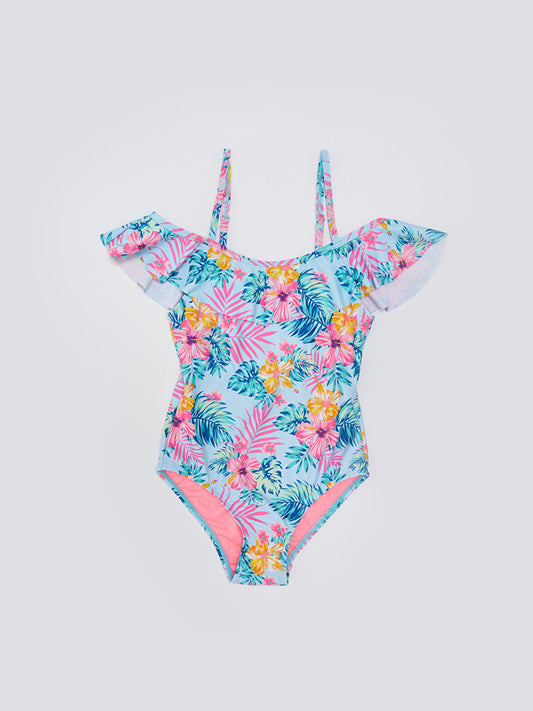 Printed Girls' Swimsuit Made of Flexible Fabric