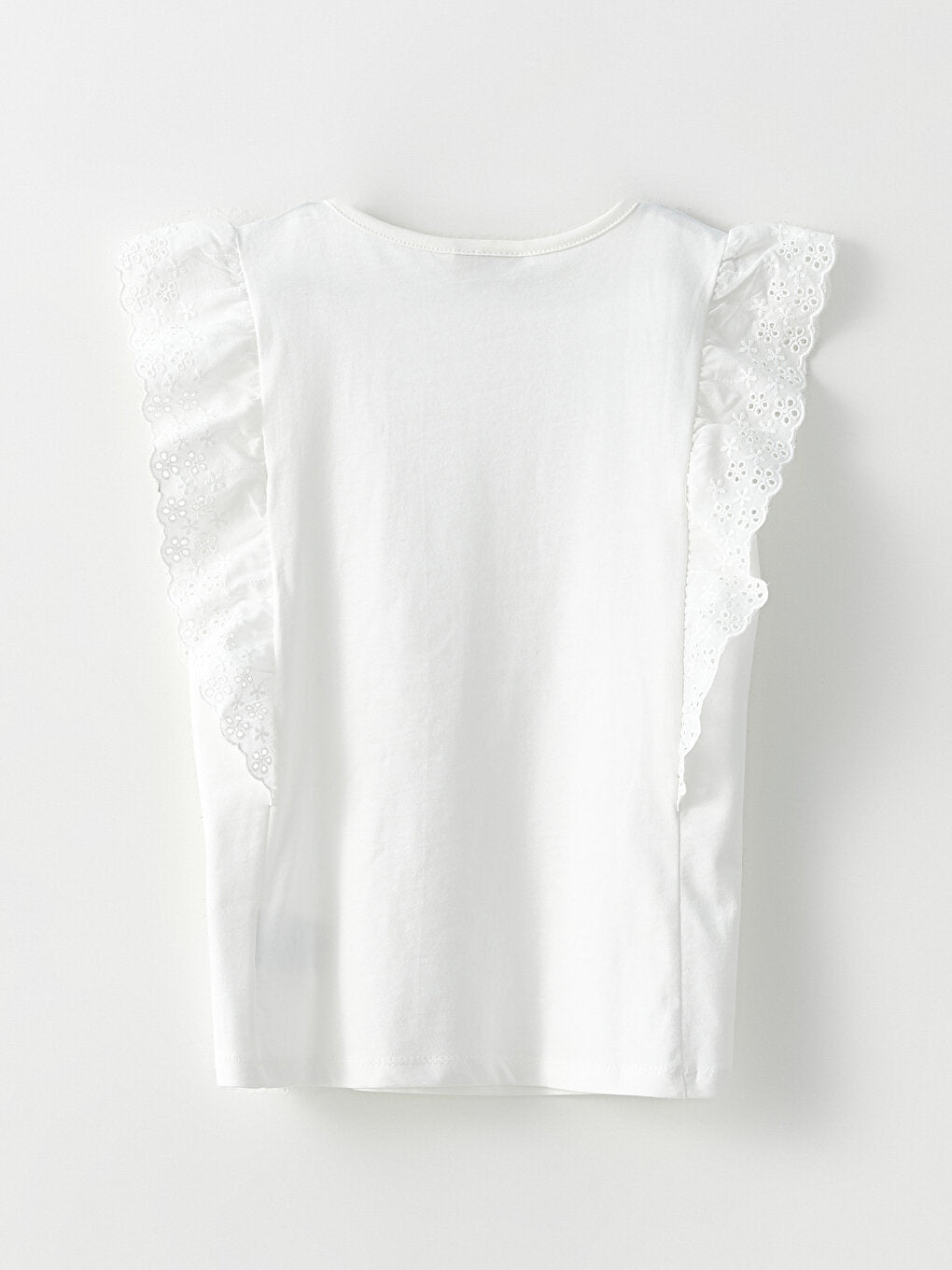 Crew Neck Scallop Detailed Cotton Girls' T-Shirt