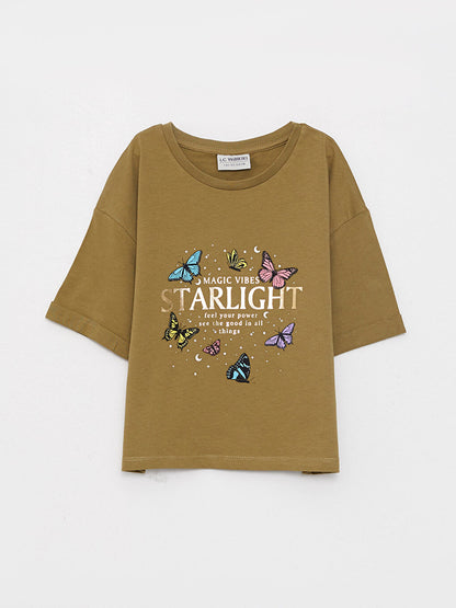 Crew Neck Printed Short Sleeve Cotton Girls' T-Shirt