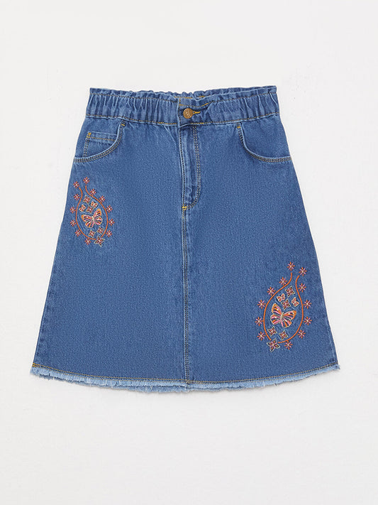 Embroidered Girl's Jean Skirt