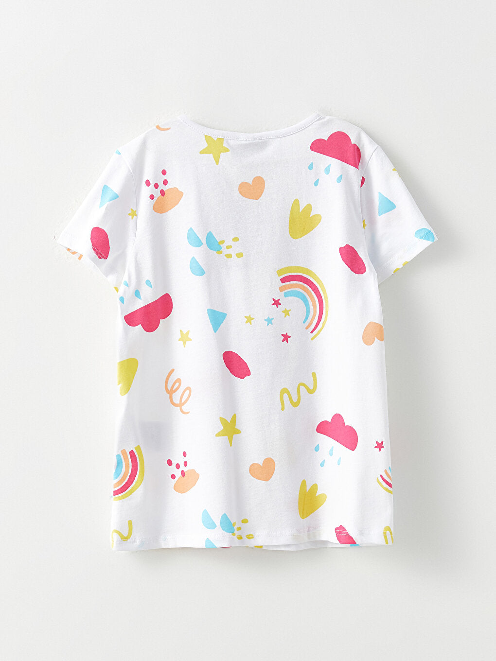 Crew Neck Patterned Short Sleeve Cotton Girls' T-Shirt