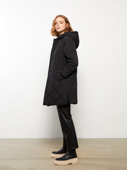 Hooded Quilted Long Sleeve Women's Coat