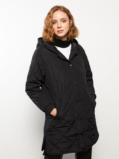 Hooded Quilted Long Sleeve Women's Coat