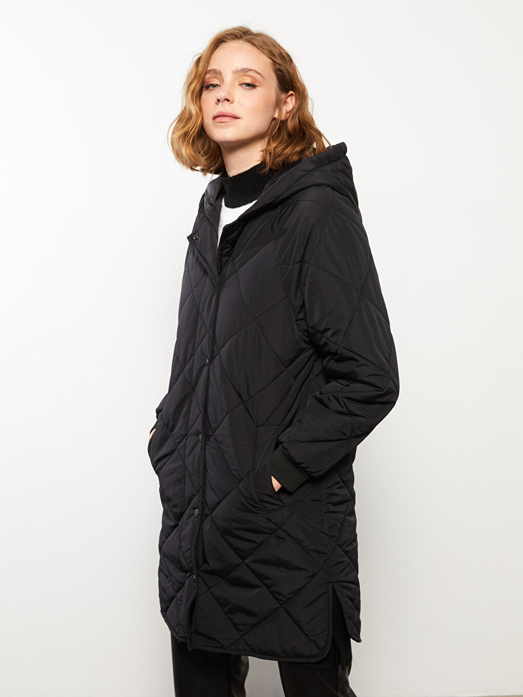 Hooded Quilted Long Sleeve Women's Coat