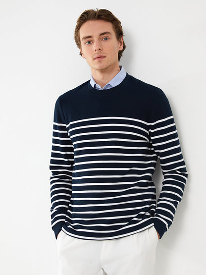 Crew Neck Long Sleeve Striped Men's Sweatshirt