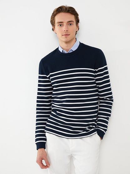 Crew Neck Long Sleeve Striped Men's Sweatshirt