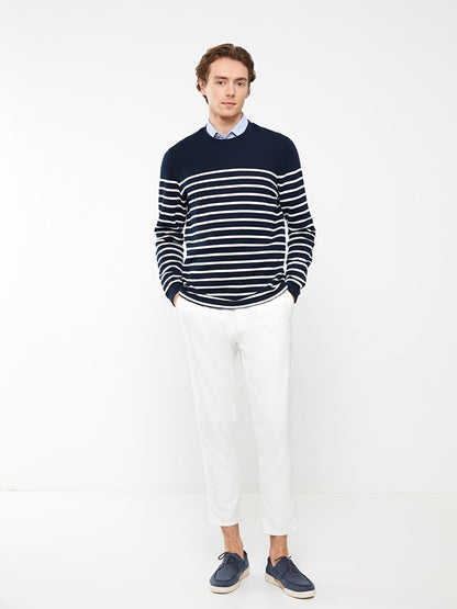 Crew Neck Long Sleeve Striped Men's Sweatshirt