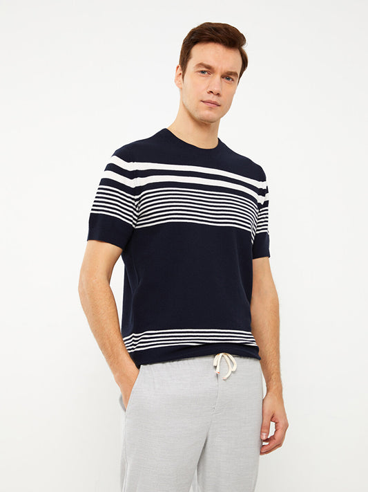 Crew Neck Short Sleeve Striped Men's Knitwear Sweater