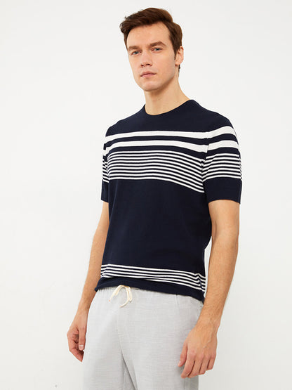 Crew Neck Short Sleeve Striped Men's Knitwear Sweater