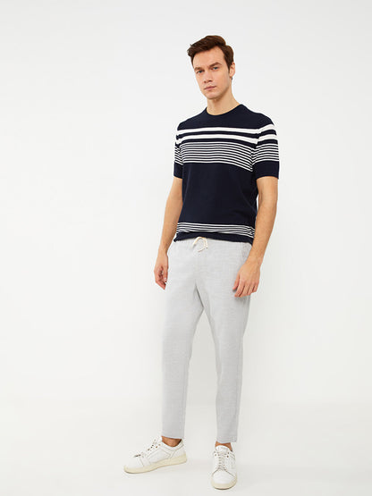 Crew Neck Short Sleeve Striped Men's Knitwear Sweater