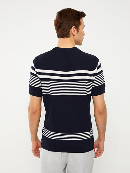 Crew Neck Short Sleeve Striped Men's Knitwear Sweater