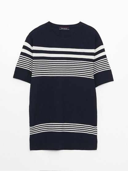 Crew Neck Short Sleeve Striped Men's Knitwear Sweater