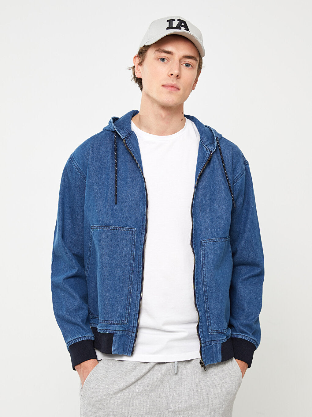 Comfortable Fit Hooded Men's Jean Jacket