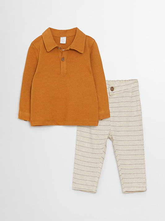 Polo Neck Long Sleeve Baby Boy T-Shirt and Trousers 2-Piece Set