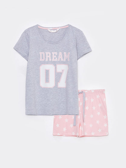 Crew Neck Printed Short Sleeve Women's Pajama Set