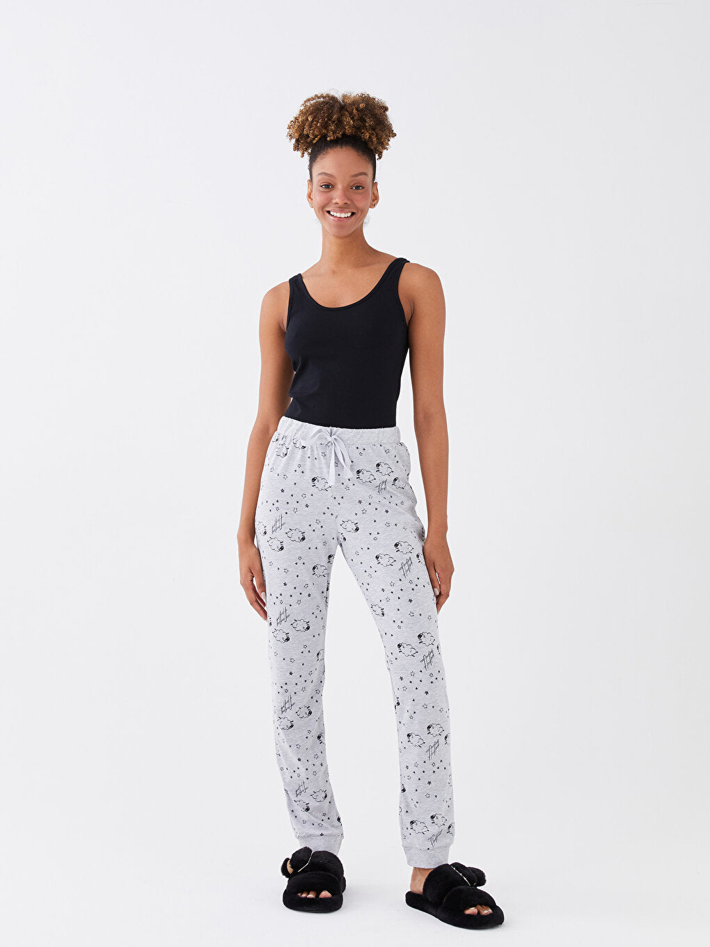 Patterned Women's Jogger Pajama Bottom with Elastic Waist