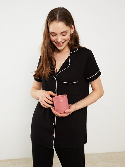 Shirt Collar Plain Women's Pajama Set