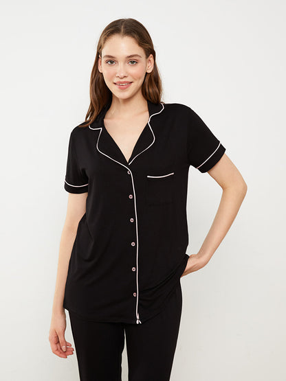 Shirt Collar Plain Women's Pajama Set