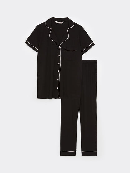 Shirt Collar Plain Women's Pajama Set