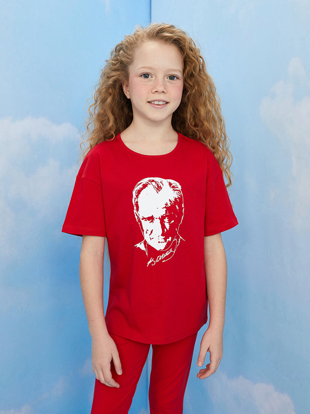 Crew Neck Ataturk Printed Short Sleeve Girls' T-Shirt