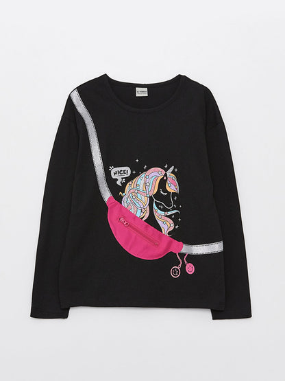 Crew Neck Basic Long Sleeve Girl's T-Shirt